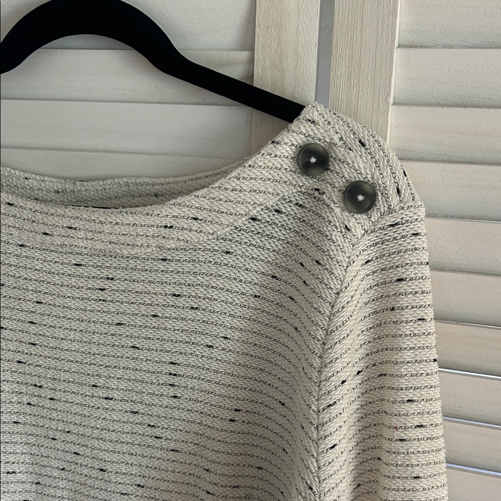LOFT Cream Textured Sweater with Button Accents - Picture 3 of 3